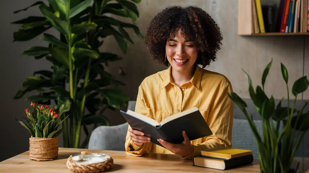 Uma mulher desfrutando dos benefícios da leitura.